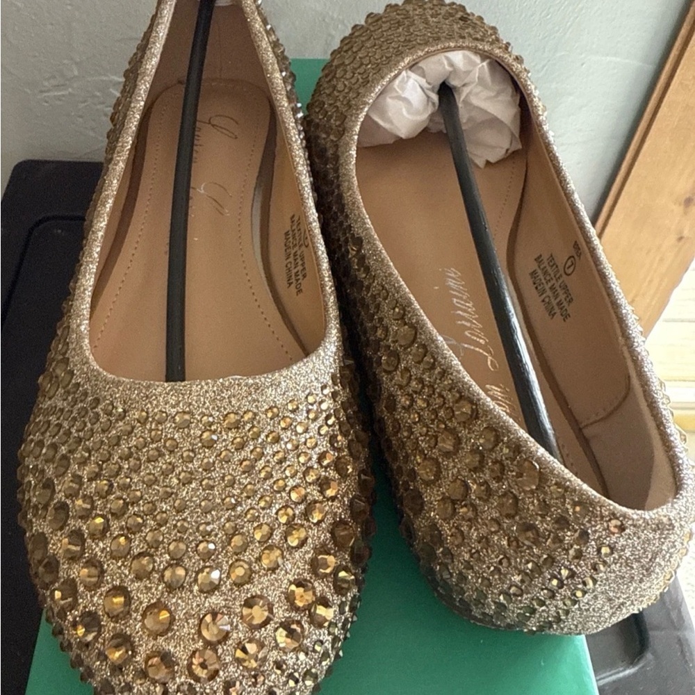 Lauren Lorraine Brea Nude Gold Ballet Embellished Glitter Flats Size 7 NIB​ - Picture 4 of 7